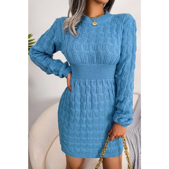 Cable-Knit Long Sleeve Mini Sweater Dress - Picture 3 of 9